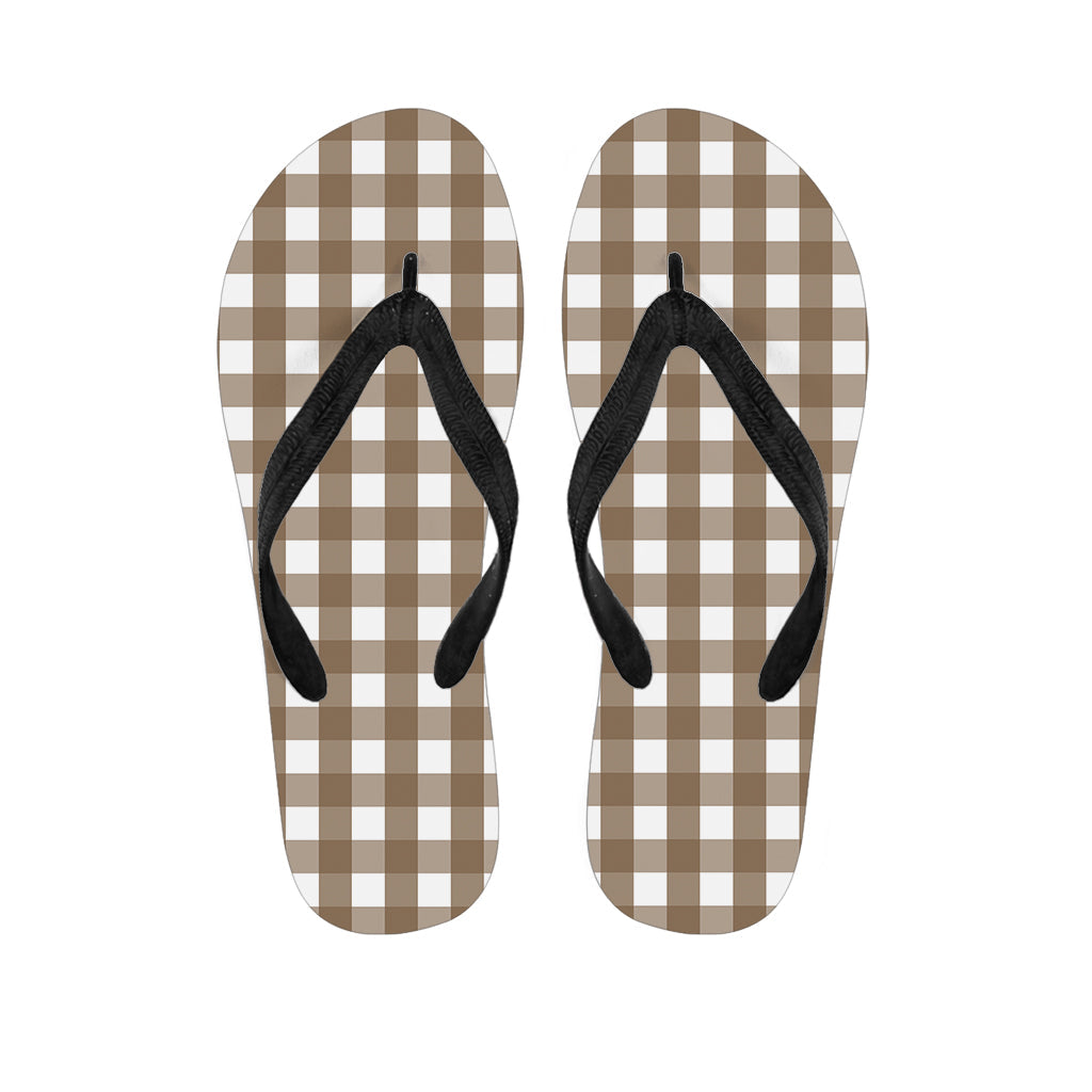 Brown and White Checkered Hawaiian Flip Flops: the Perfect Addition to Your Tropical Outfit - 1