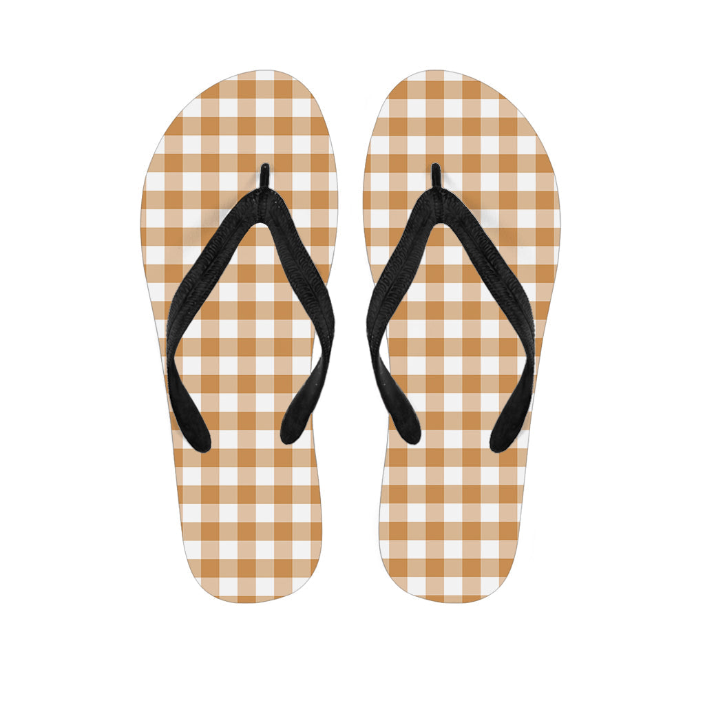 Paradise Perfection: Brown and White Gingham Pattern Hawaiian Flip Flops - 1