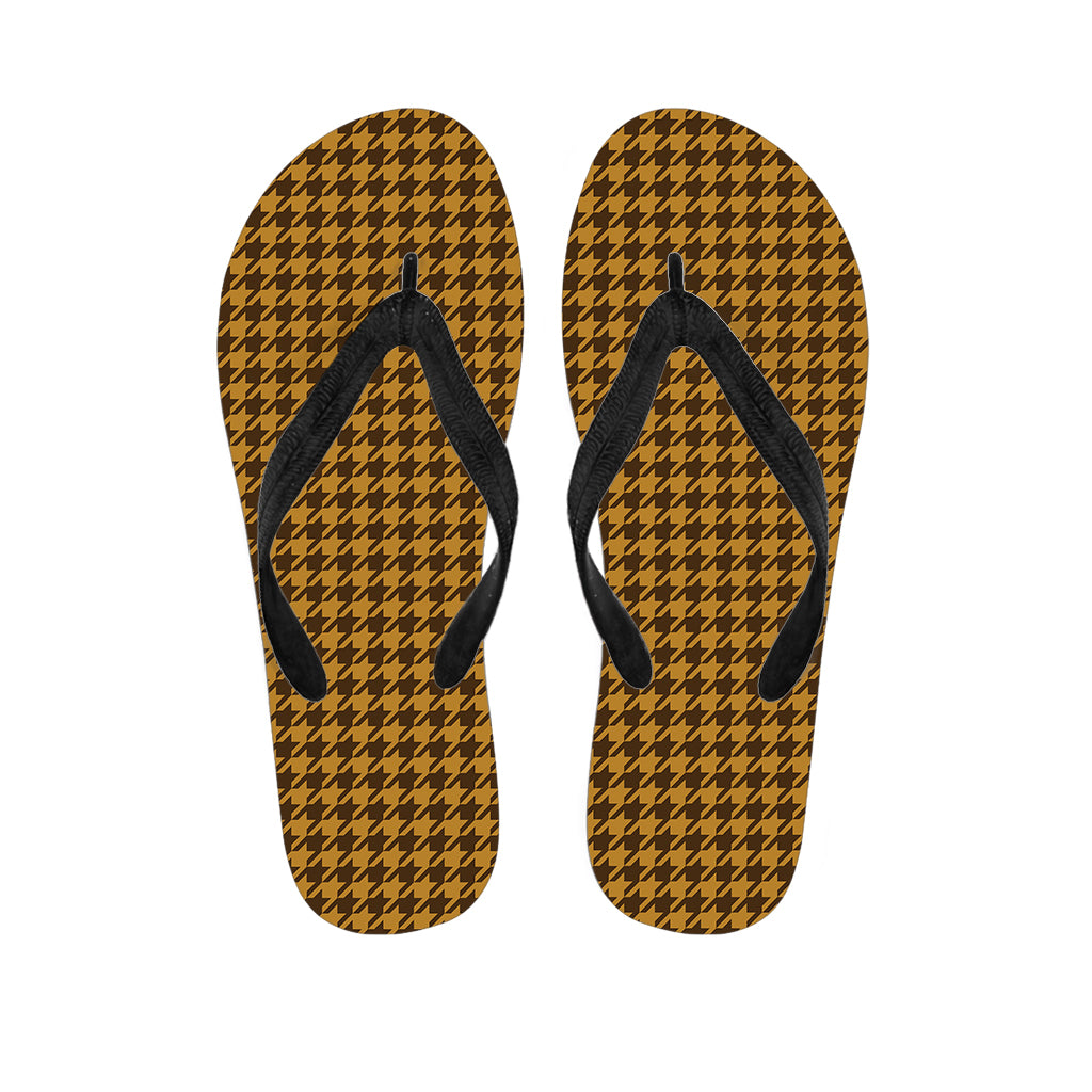 Breezy Hawaiian Vibes: Brown Houndstooth Pattern Print Flip Flops - 1