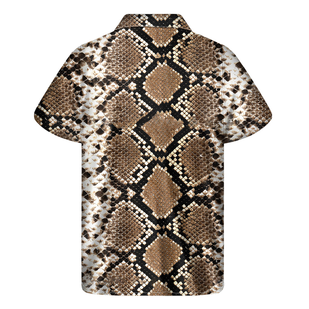 Brown Python Snakeskin Print Hawaiian Short Sleeve Shirt - 2