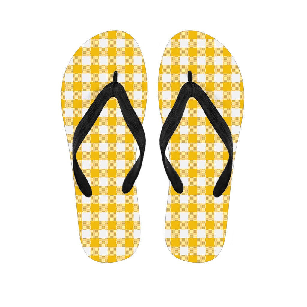 Canary Yellow and White Gingham Hawaiian Flip Flops: Your Perfect Tropical Ensemble - 1