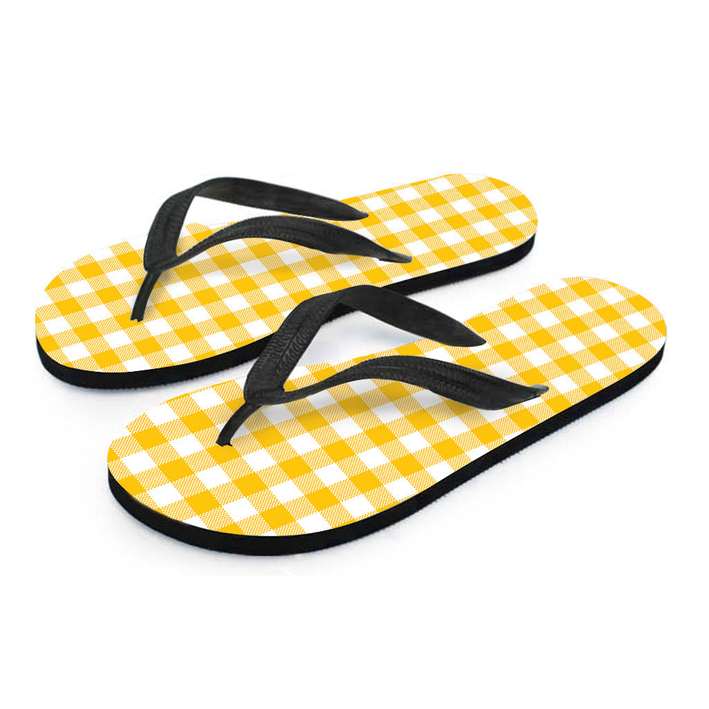 Canary Yellow and White Gingham Hawaiian Flip Flops: Your Perfect Tropical Ensemble - 2