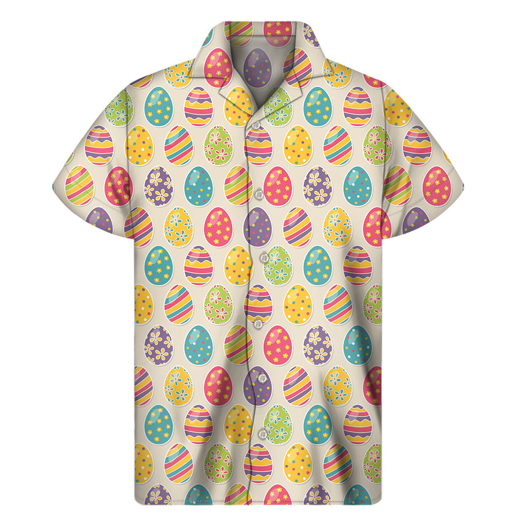 Tropical Vibes: Hawaiian Short Sleeve Shirt with Colorful Easter Eggs Pattern - 1