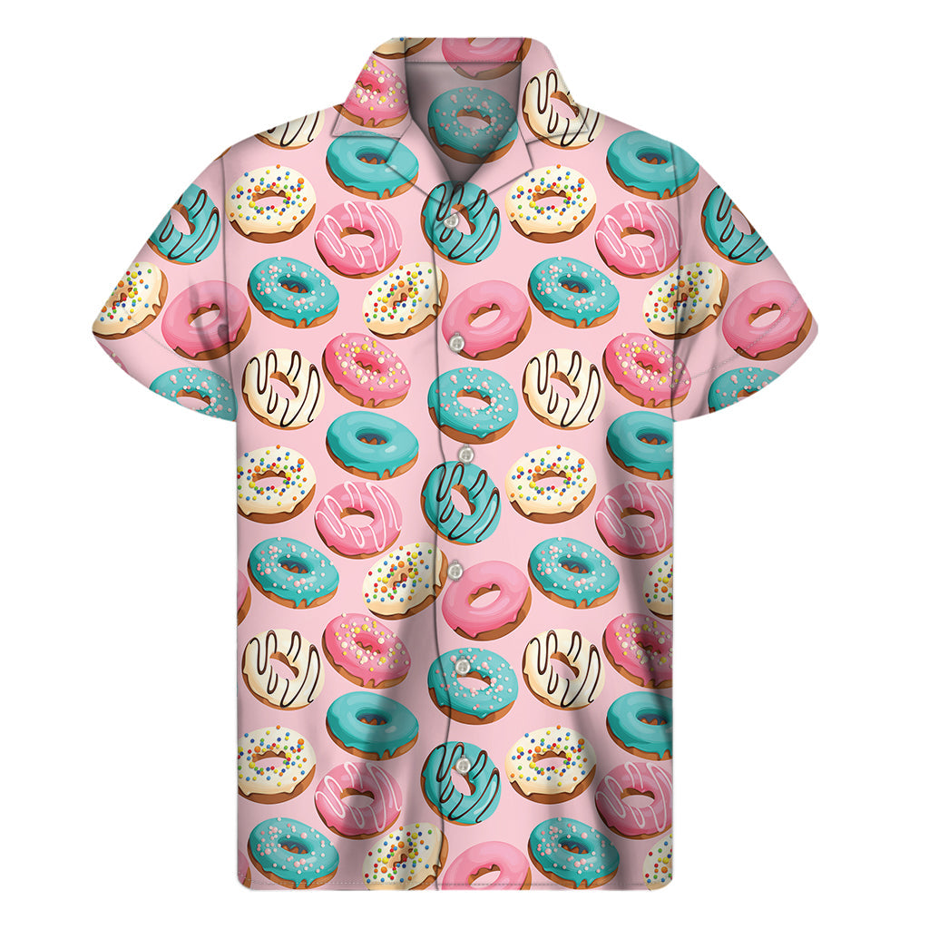 Tropical Treat: Cute Donut Pattern Hawaiian Short Sleeve Shirt - 1