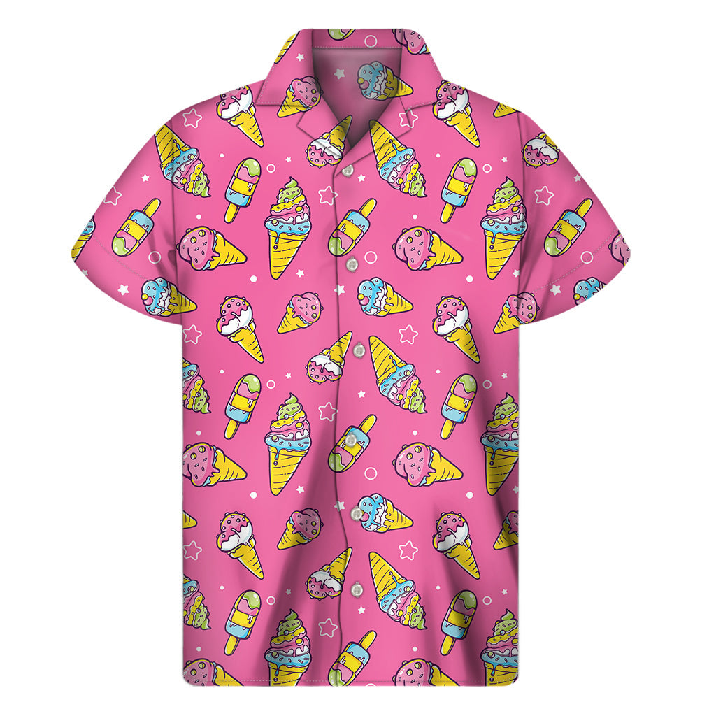 Summer Chic: Hawaiian Ice Cream Pattern Short Sleeve Shirt - 1