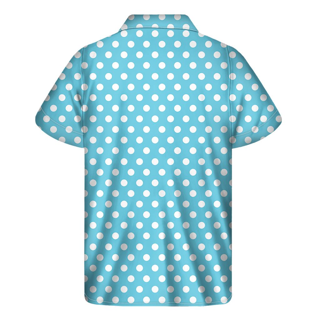 Cyan and White Polka Dot Hawaiian Print Short Sleeve Shirt - 2