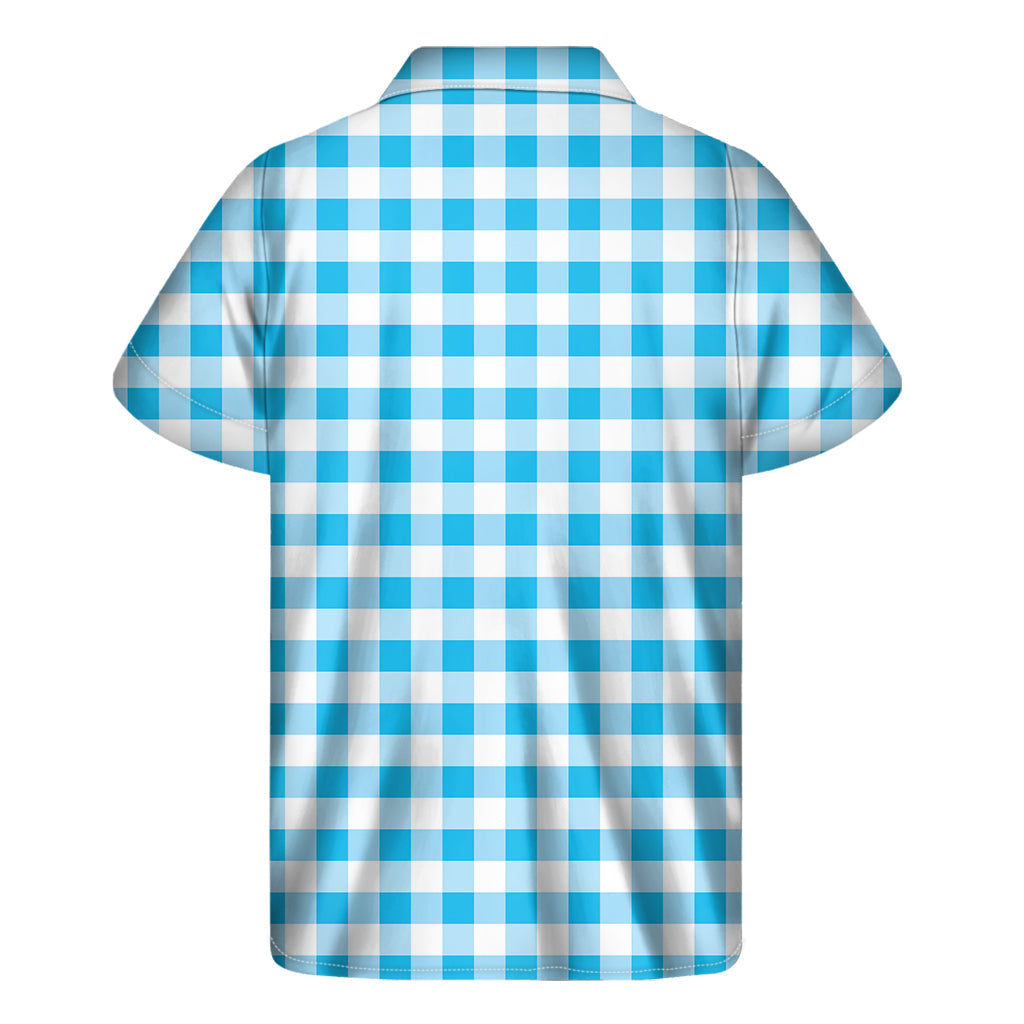 Island Breeze: Cyan Blue and White Gingham Hawaiian Short Sleeve Shirt - 2