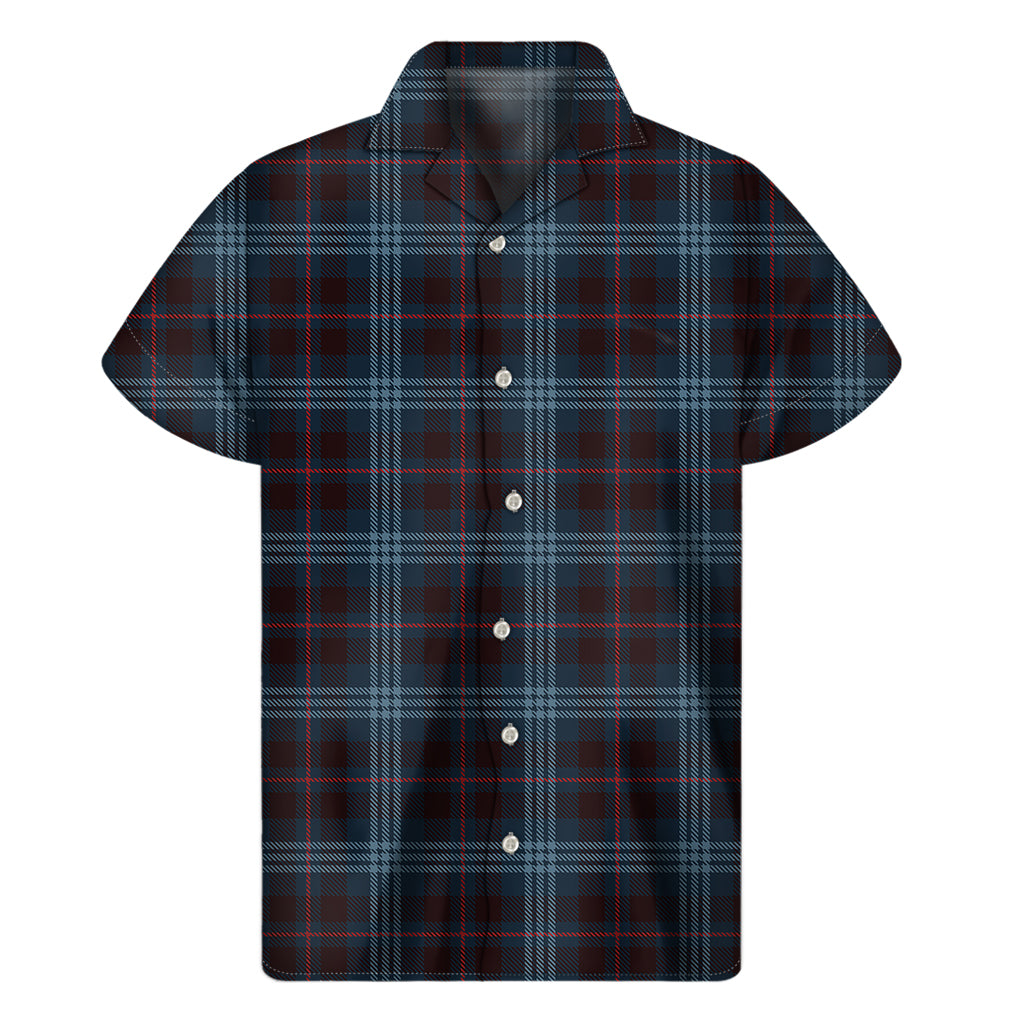 Dark Blue Tartan Hawaiian Print Short Sleeve Shirt - 1