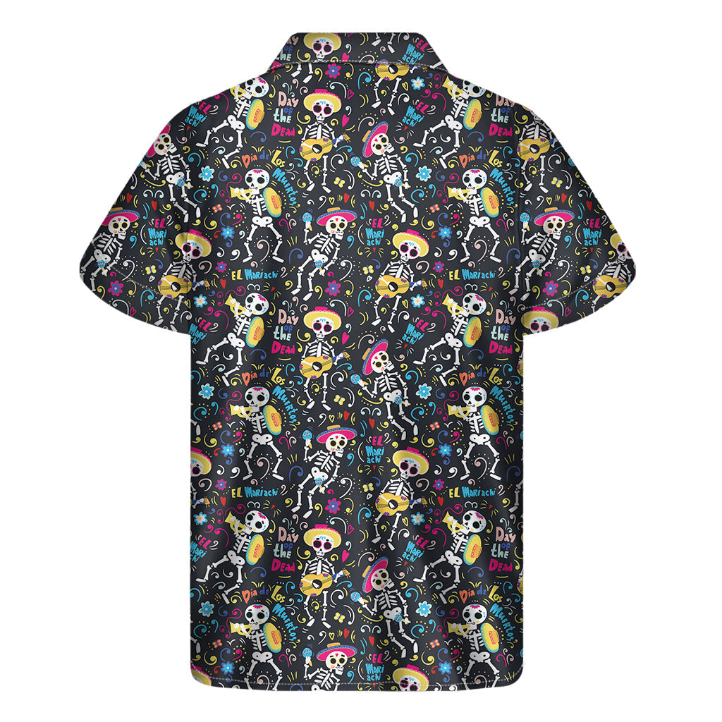 Day of the Dead Hawaiian Shirt: Mariachi Skeletons Print - 2