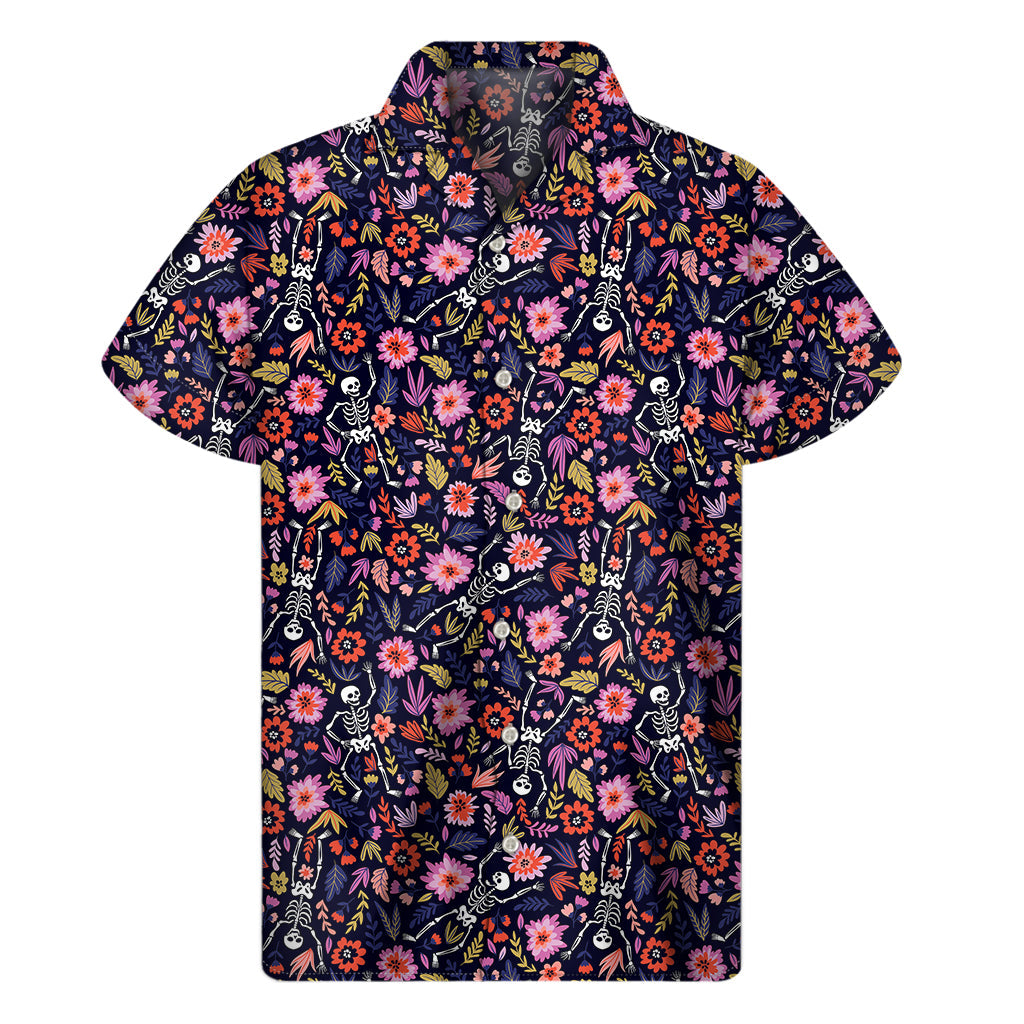 Hawaiian Day of the Dead Skeleton Pattern Short Sleeve Shirt - 1