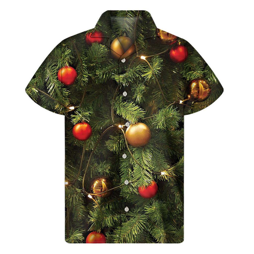 Island Vibes: Hawaiian Short Sleeve Shirt with Festive Christmas Tree Print - 1