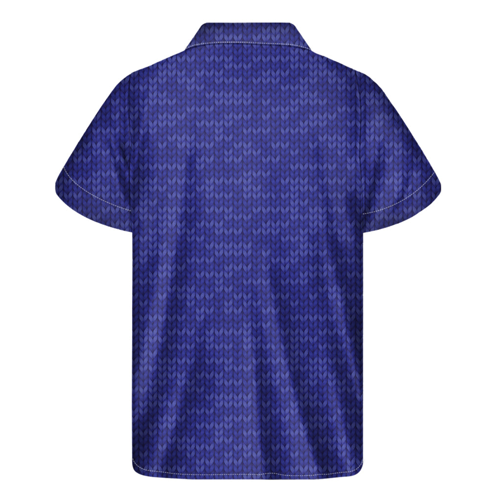 Deep Blue Hawaiian Knitted Pattern Short Sleeve Shirt - 2