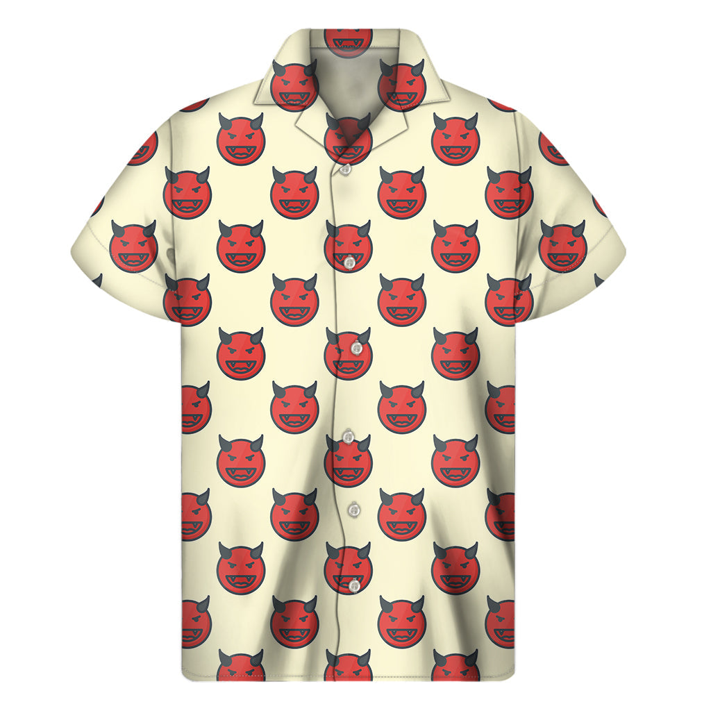 Island Vibes: Hawaiian Devil Emoji Pattern Short Sleeve Shirt - 1