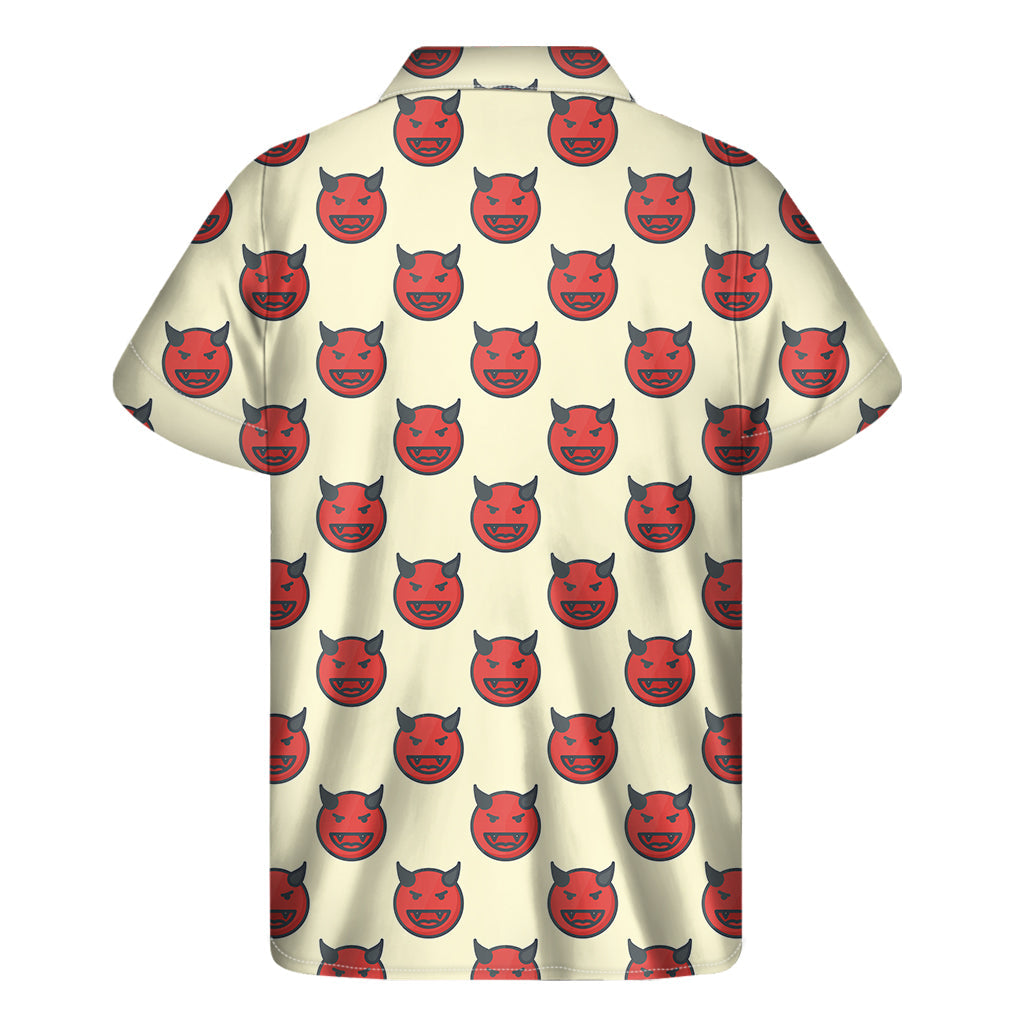 Island Vibes: Hawaiian Devil Emoji Pattern Short Sleeve Shirt - 2