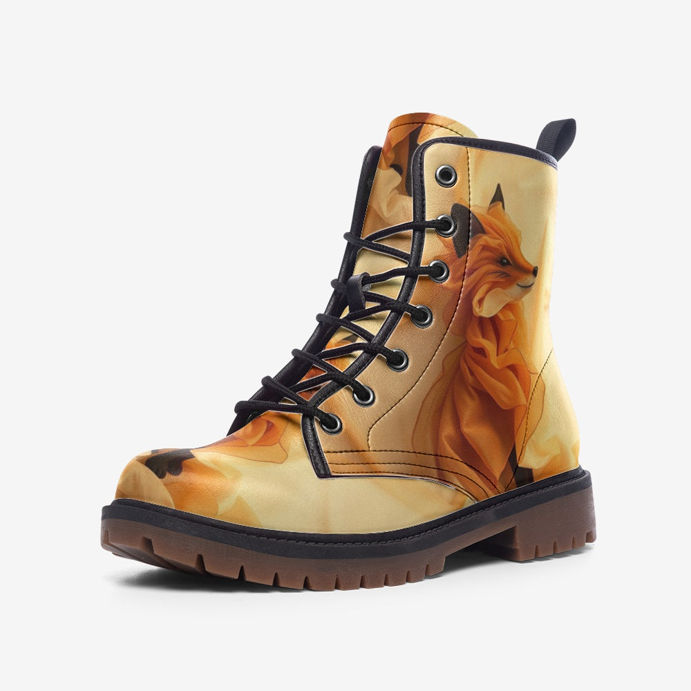 Leather Boots with Yellow Fox Print For Hippie Style