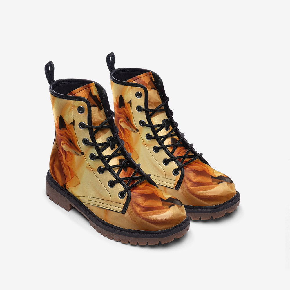 Leather Boots with Yellow Fox Print For Hippie Style