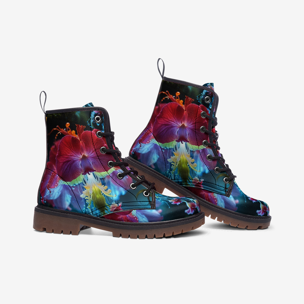 Leather Boots With Glowing Flower Print For Hippie Style