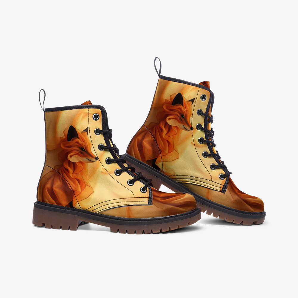 Leather Boots with Yellow Fox Print For Hippie Style
