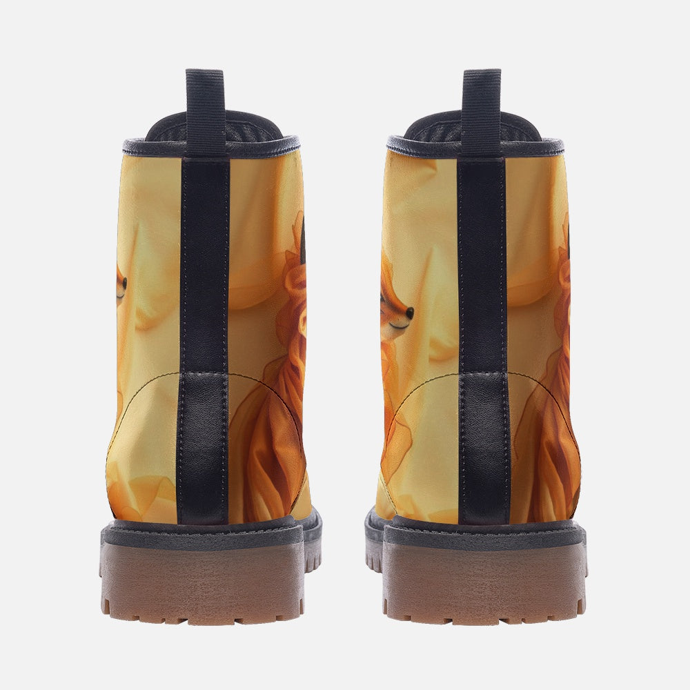 Leather Boots with Yellow Fox Print For Hippie Style