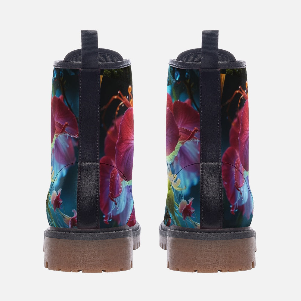 Leather Boots With Glowing Flower Print For Hippie Style