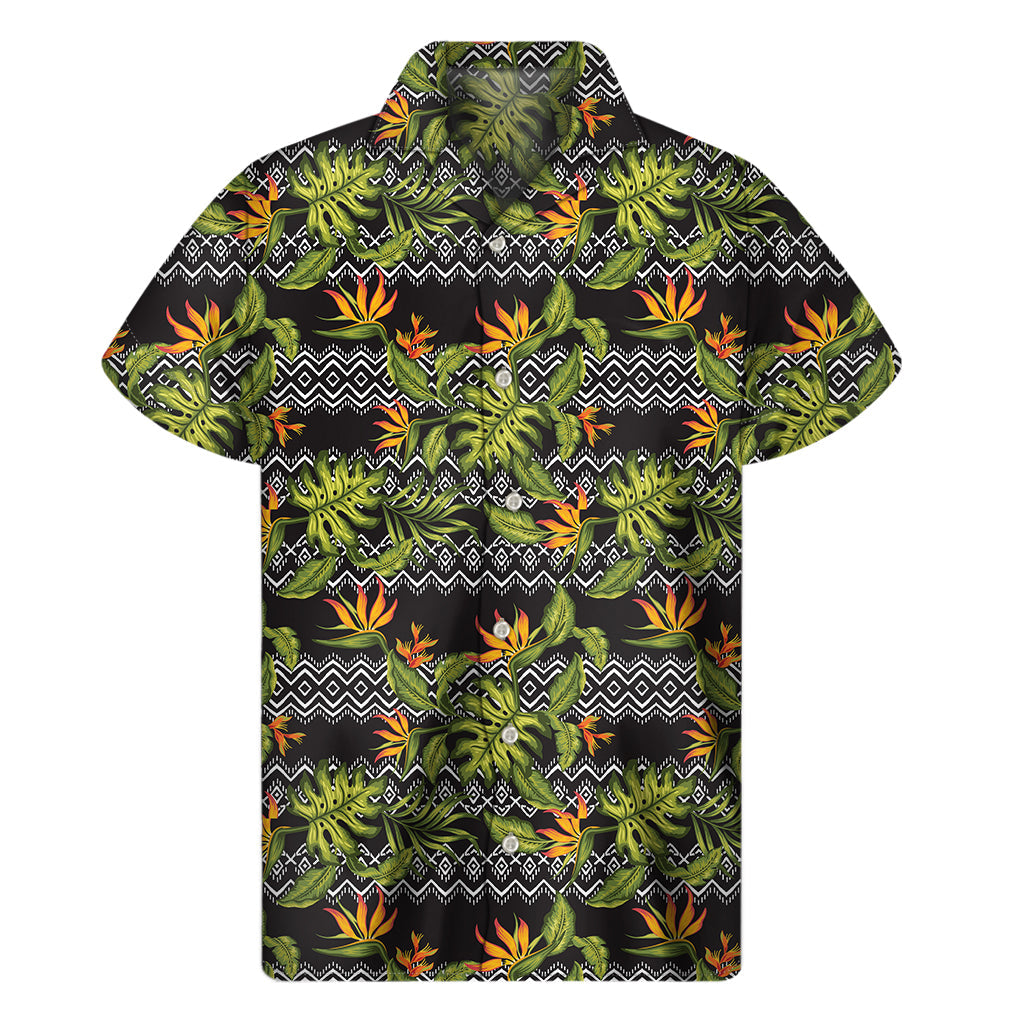 Tropical Vibes: Men's Hawaiian Bird of Paradise Short Sleeve Shirt - 1
