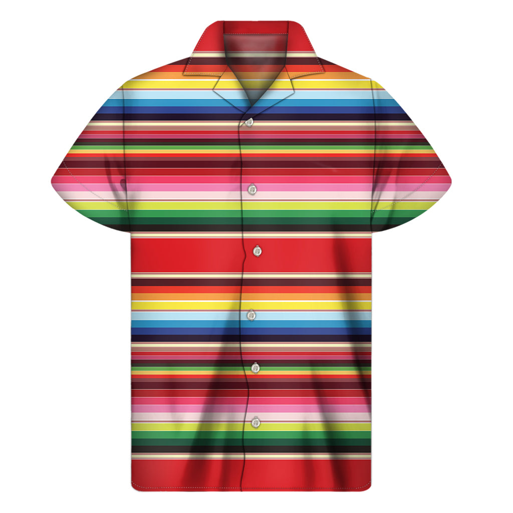 Island Breeze: Men's Hawaiian Short Sleeve Shirt with Ethnic Mexican Blanket Stripe Print - 1