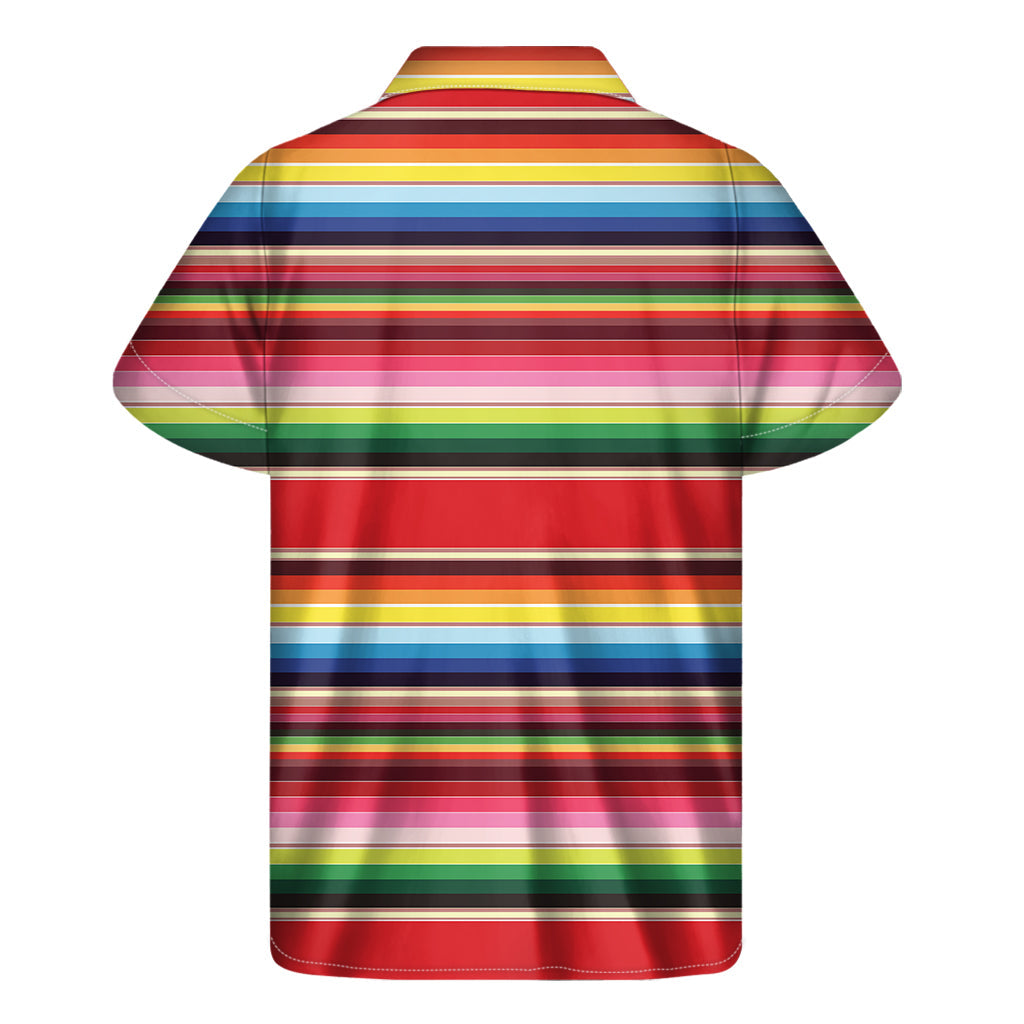 Island Breeze: Men's Hawaiian Short Sleeve Shirt with Ethnic Mexican Blanket Stripe Print - 2