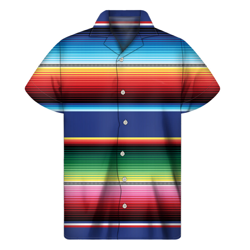 Tropical Vibes: Hawaiian Short Sleeve Shirt with Ethnic Mexican Serape Pattern Print - 1