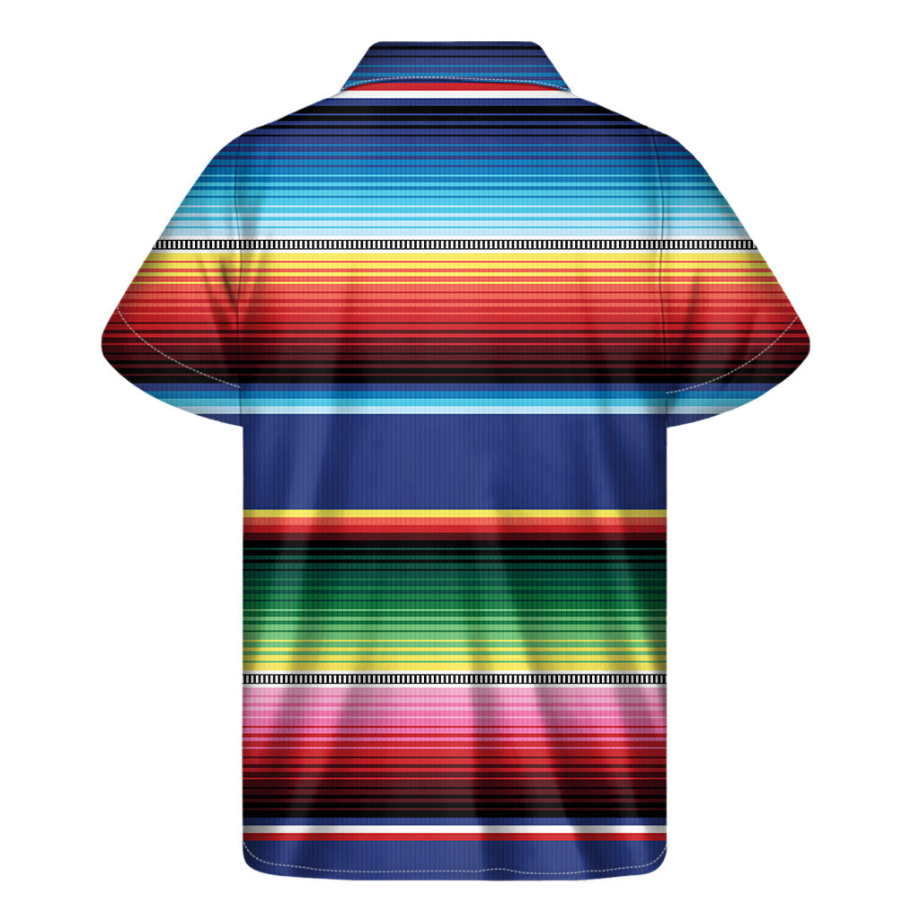 Tropical Vibes: Hawaiian Short Sleeve Shirt with Ethnic Mexican Serape Pattern Print - 2