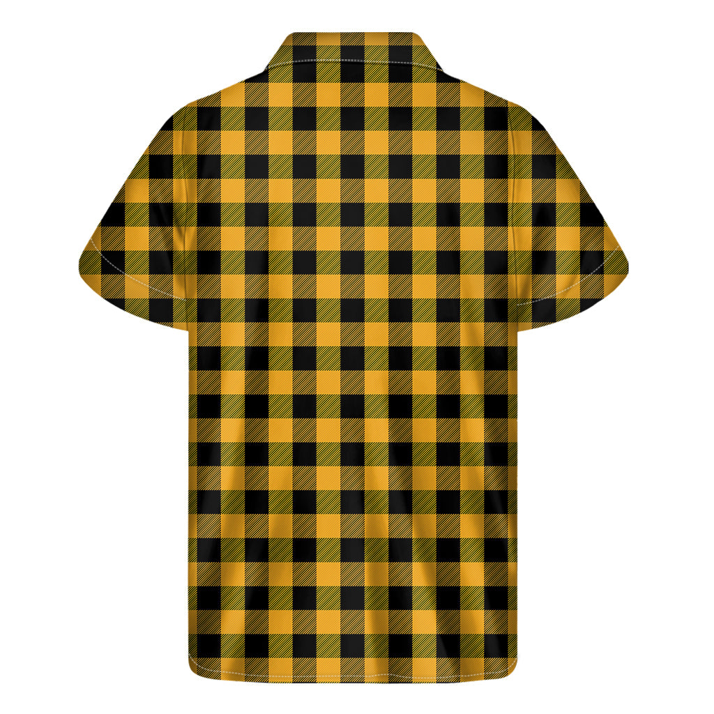 Sunny Hawaiian Vibes: Men's Fire Yellow Buffalo Check Pattern Short Sleeve Shirt - 2