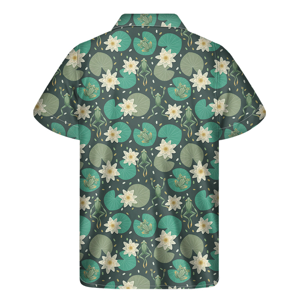 Hawaiian Vibes: Frogs and Water Lilies Pattern Print Short Sleeve Shirt - 2