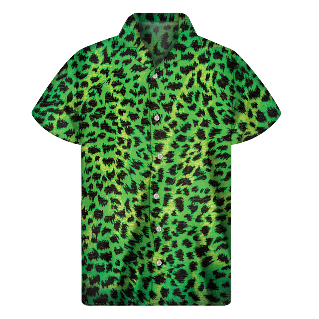 Wild and Stylish: Green and Black Hawaiian Print Men's Short Sleeve Shirt - 1