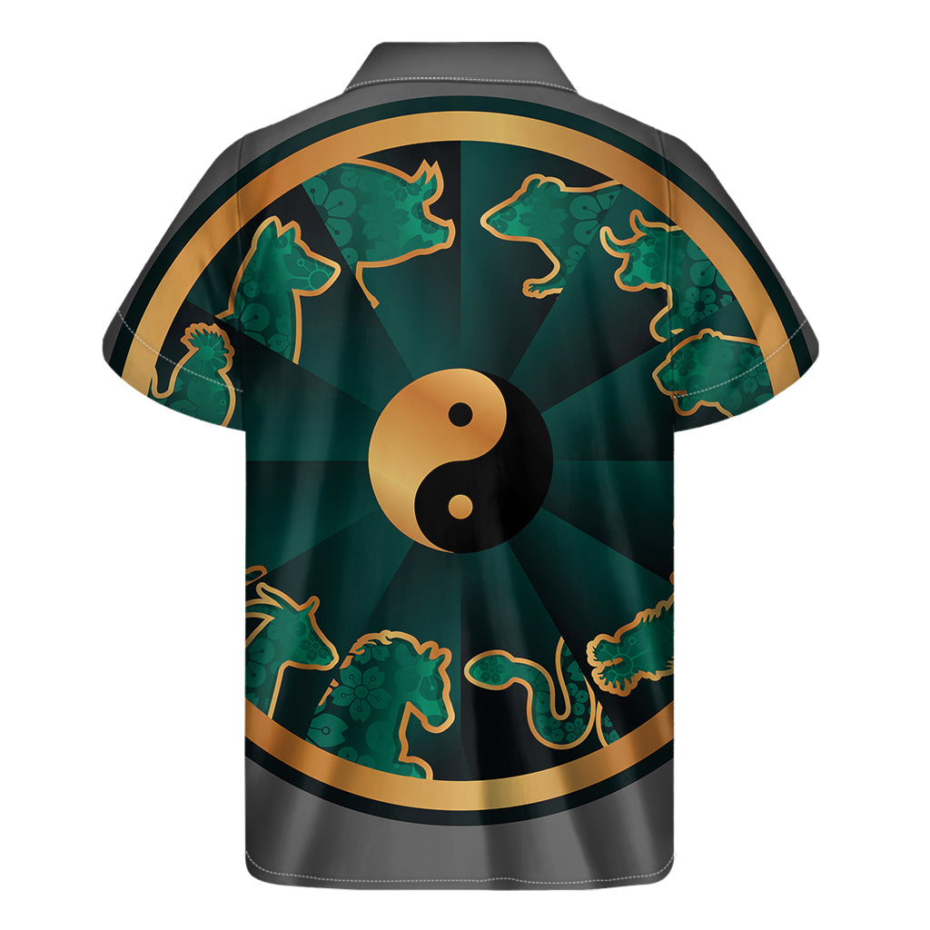 Green and Gold Hawaiian Chinese Zodiac Print Short Sleeve Shirt - Embrace the Aloha Spirit - 2