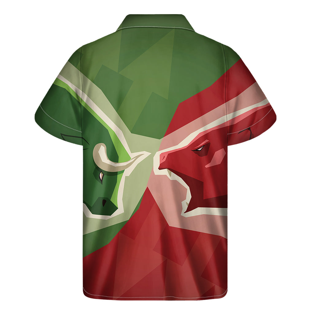 Tropical Vibes: Men's Hawaiian Short Sleeve Shirt in Green Bull and Red Bear Print - 2