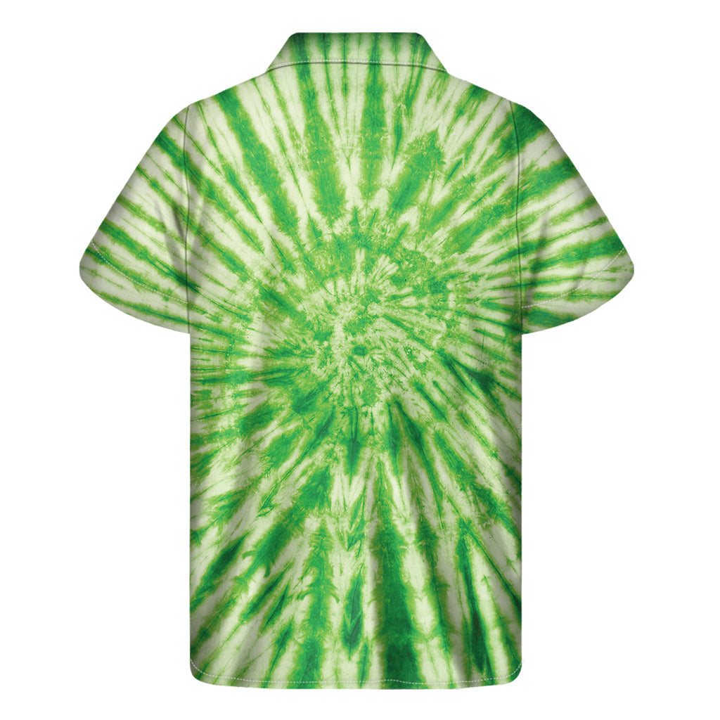 Tropical Vibes: Men's Green Tie-Dye Hawaiian Shirt - 2