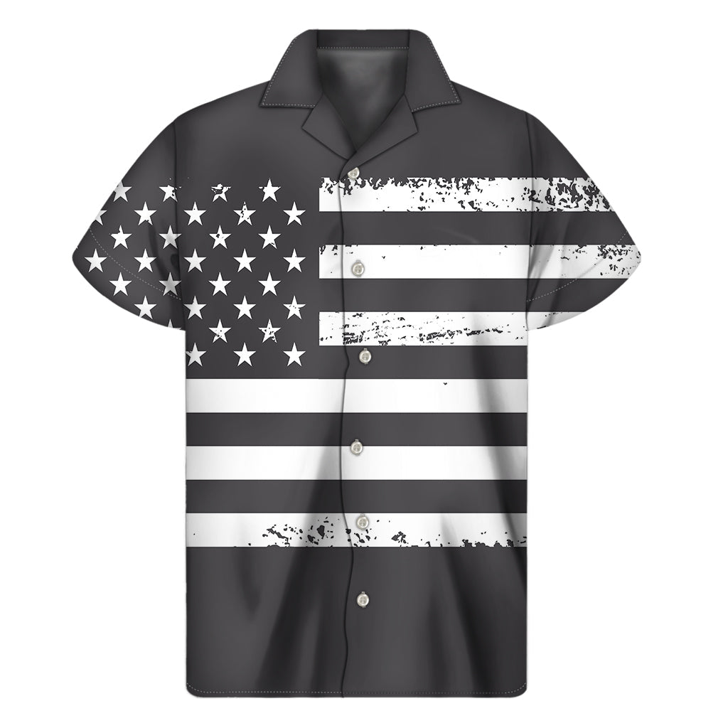 Breezy Hawaiian Vibes: Grey and White Tropical Print Short Sleeve Shirt - 1