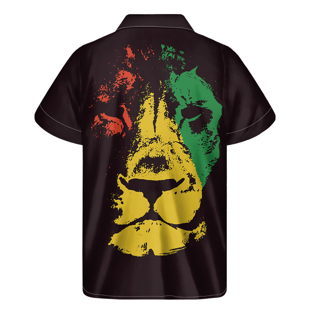 Grunge Rasta Lion Print Hawaiian Short Sleeve Shirt - 2