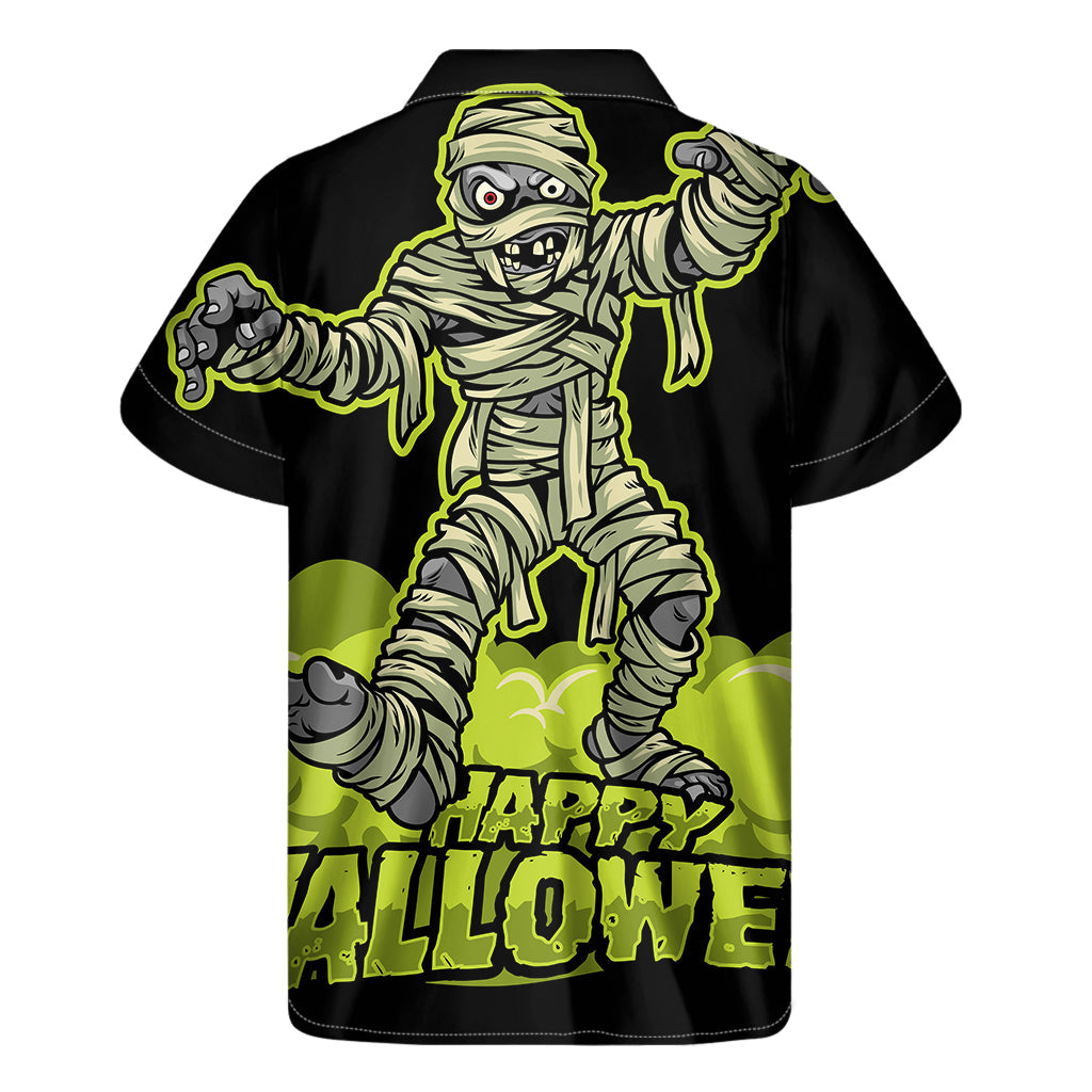 Spooky Tiki Vibes: Men's Halloween Mummy Print Hawaiian Short Sleeve Shirt - 2