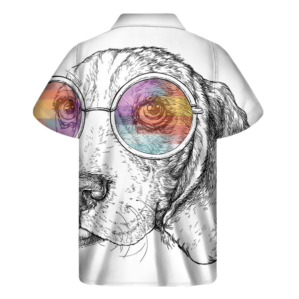Hipster Beagle with Glasses Hawaiian Print Short Sleeve Shirt - 2