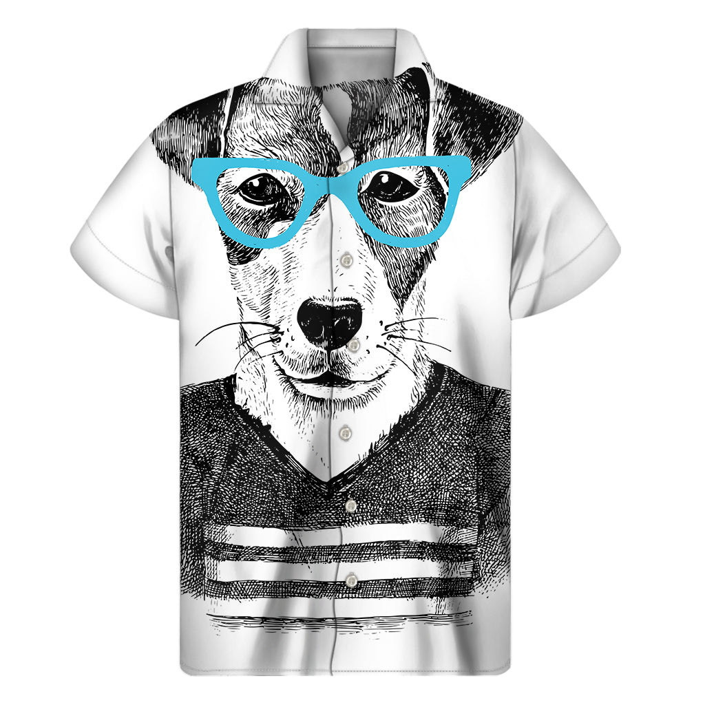 Hipster Jack Russell Terrier Print Hawaiian Short Sleeve Shirt - 1