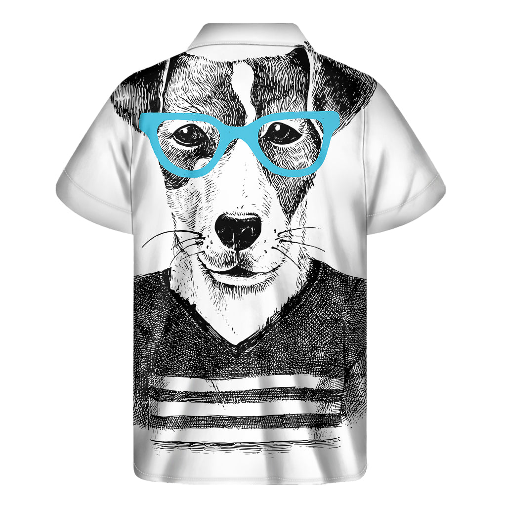 Hipster Jack Russell Terrier Print Hawaiian Short Sleeve Shirt - 2