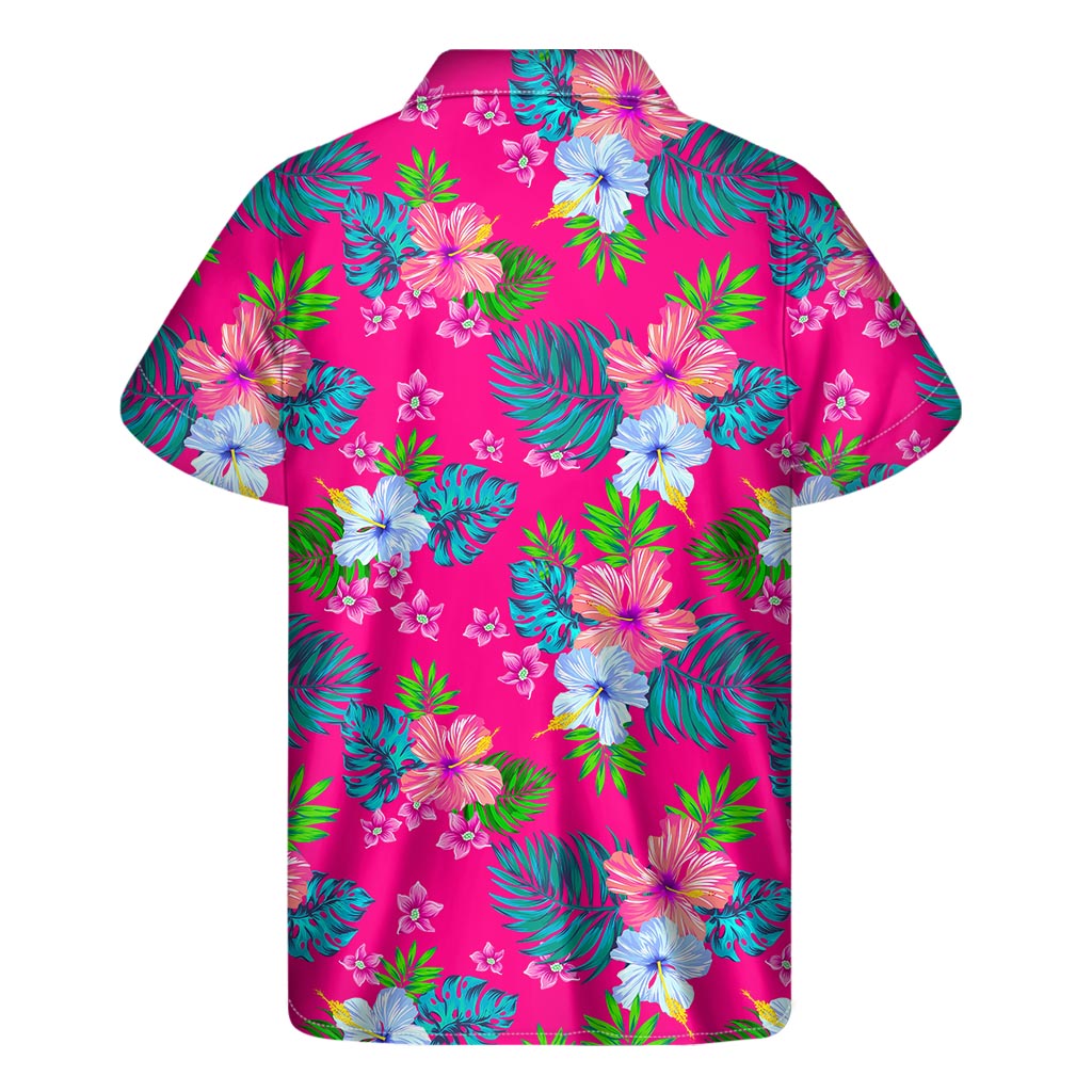 Hot Pink Aloha Hibiscus Hawaiian Short Sleeve Shirt - 2