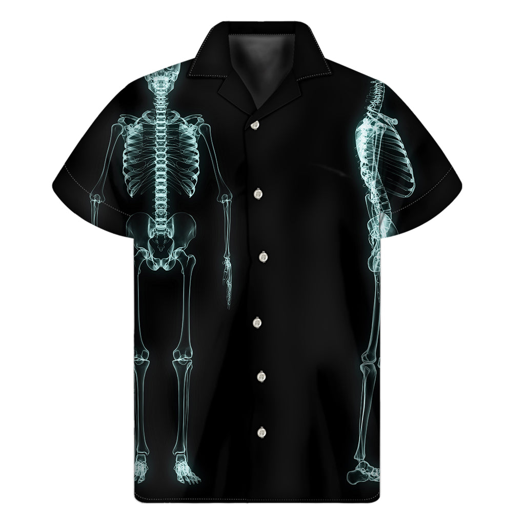 Hawaiian Hues: Tropical Human Skeleton X-Ray Print Short Sleeve Shirt - 1