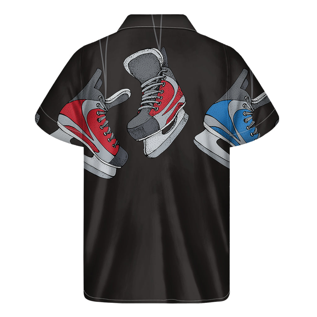 Hawaiian Vibes: Ice Hockey Skates Print Short Sleeve Shirt - 2
