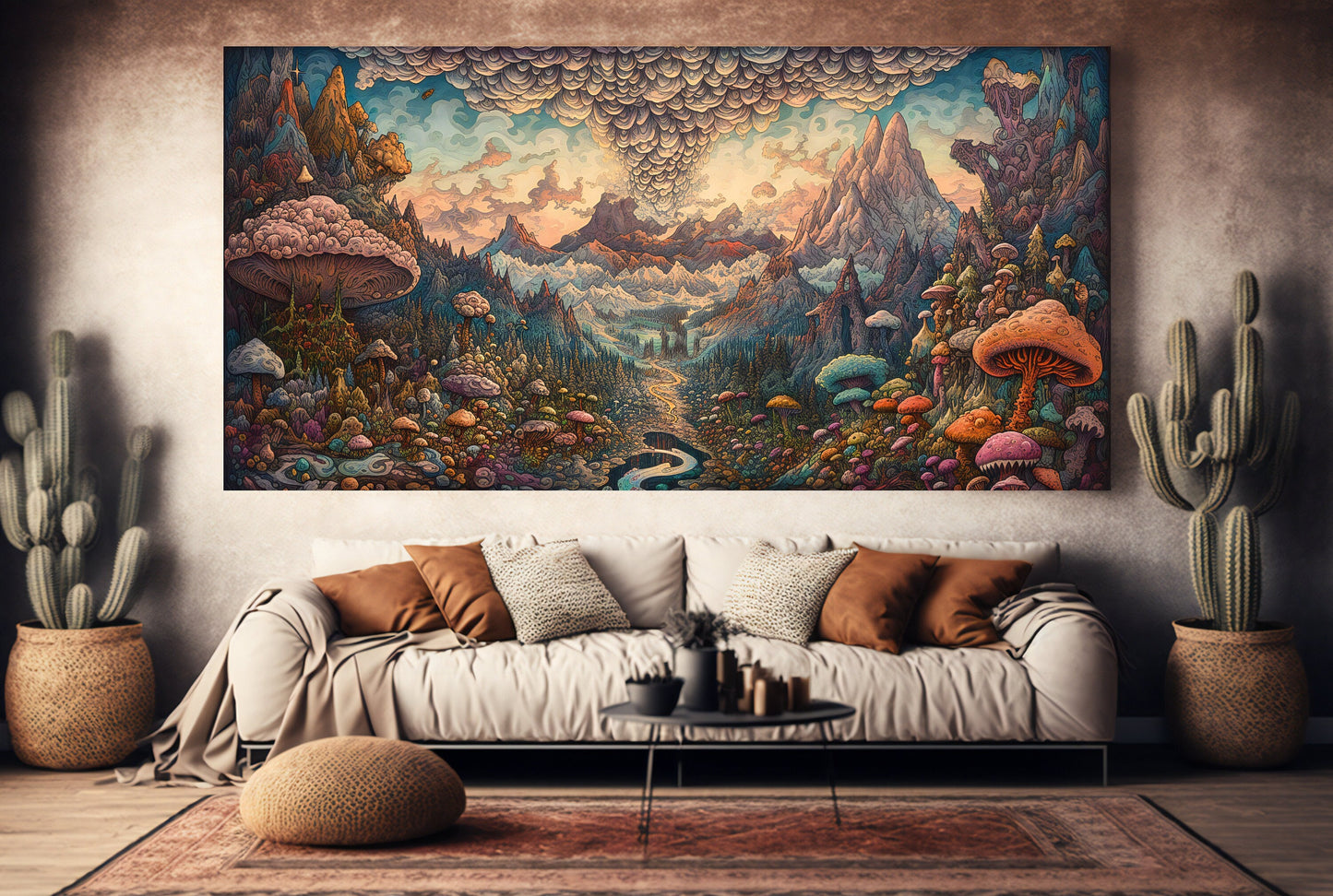 Psychedelic Mushroom Landscape Painting Print