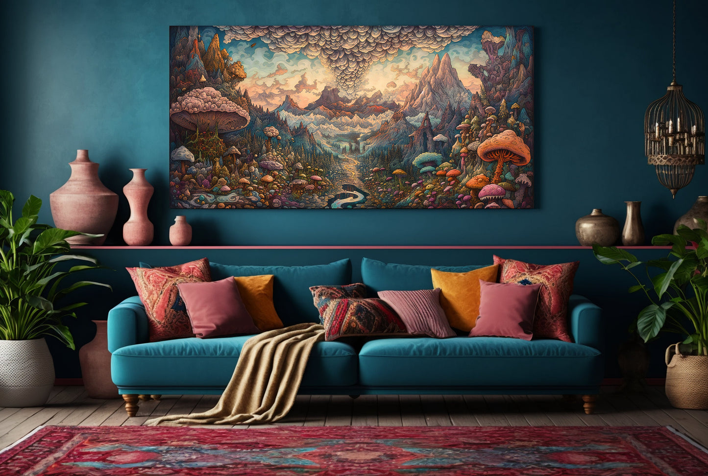 Psychedelic Mushroom Landscape Painting Print