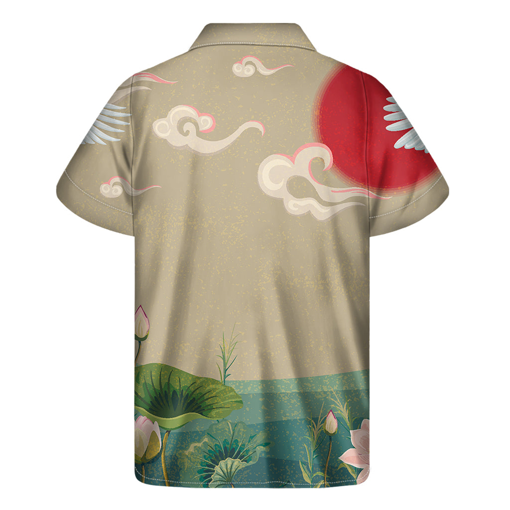 Tropical Vibes: Japanese Cranes at Sunset Hawaiian Short Sleeve Shirt - 2