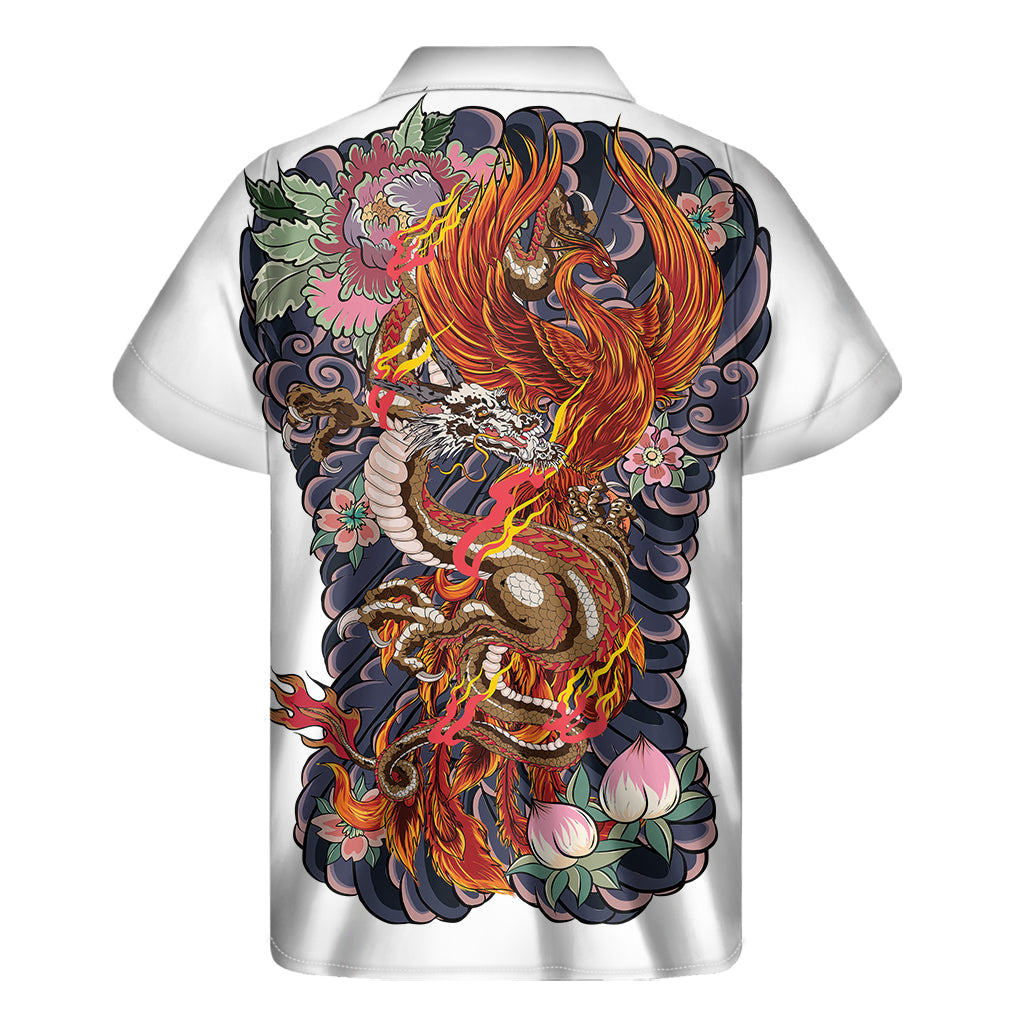 Hawaiian Dragon and Phoenix Tattoo Print Short Sleeve Shirt - 2
