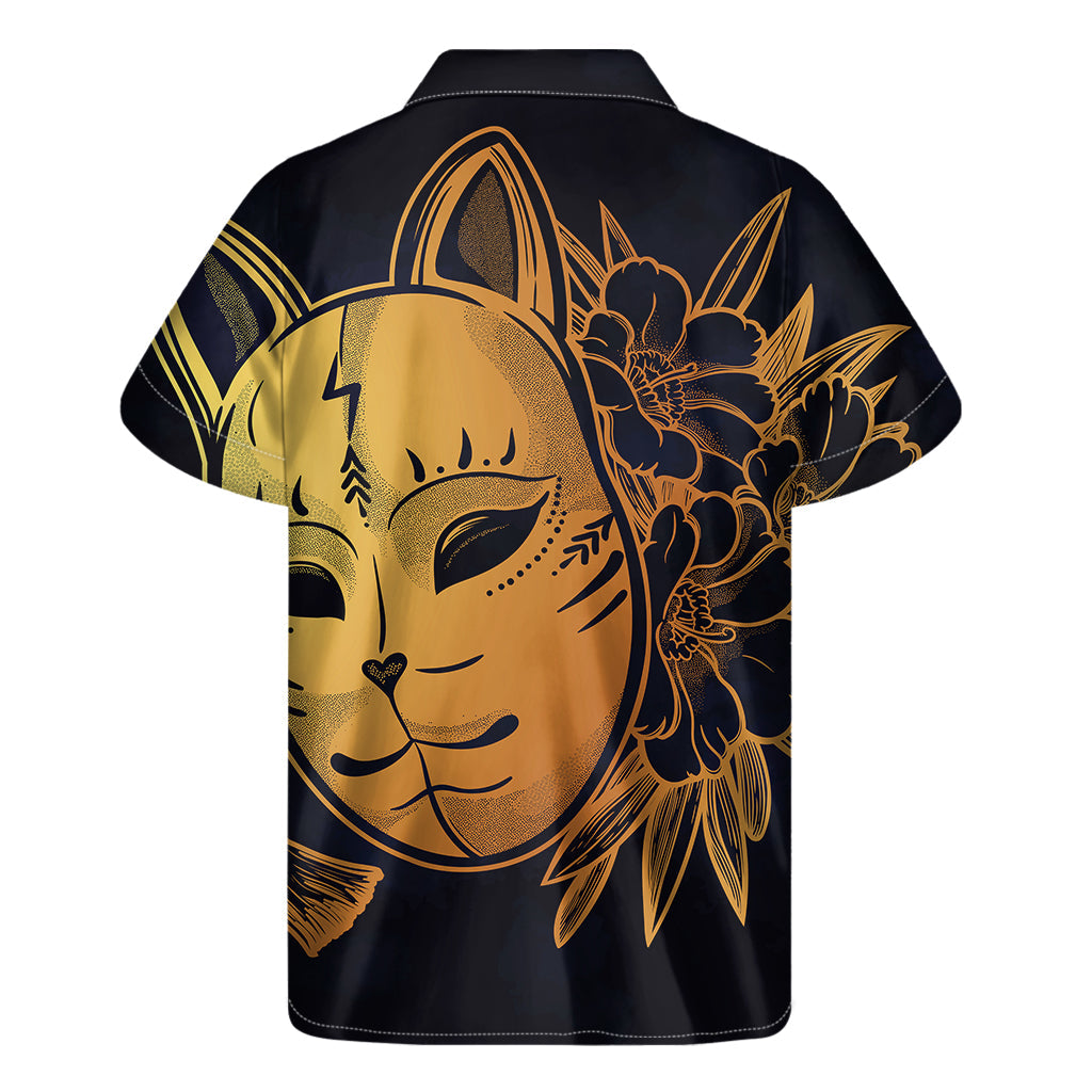 Japanese Fox Mask Print Hawaiian Short Sleeve Shirt - 2