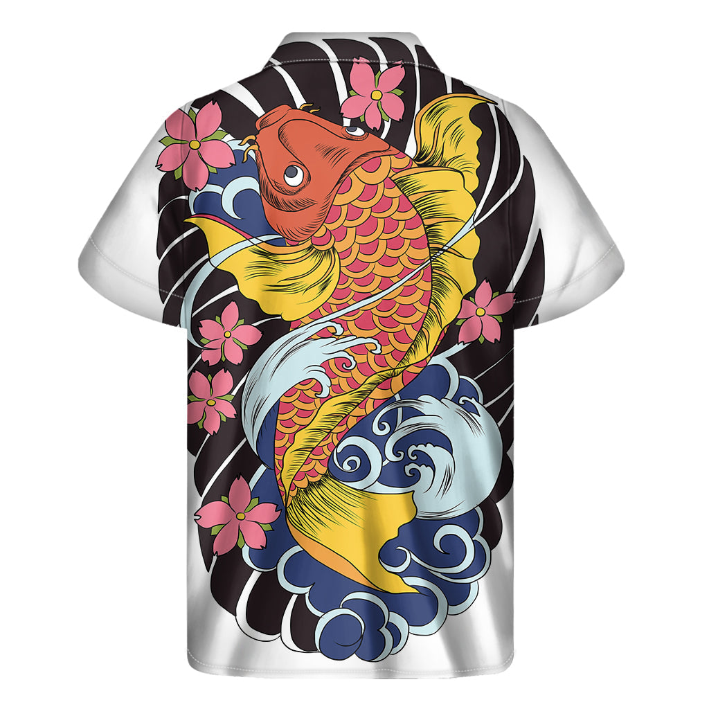 Japanese Koi and Flower Tattoo Print Hawaiian Shirt for Men - 2